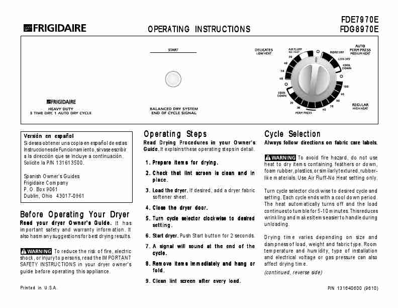 Frigidaire Clothes Dryer FDG8970E-page_pdf